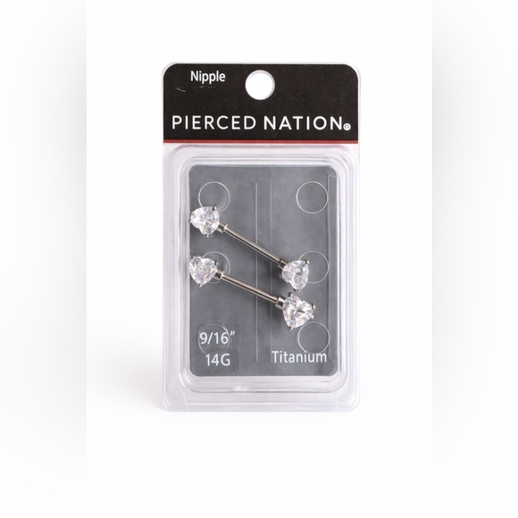 Pierced Nation Jewelry - Pierced Nation Titanium Heart CZ Industrial Barbell nipple rings - Silver NWT